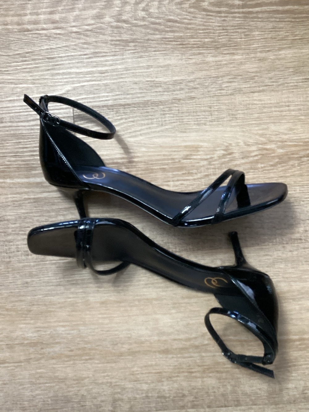 Sam Edelman Black Patent Square-Toe Ankle-Strap Heels - Picture 3 of 10